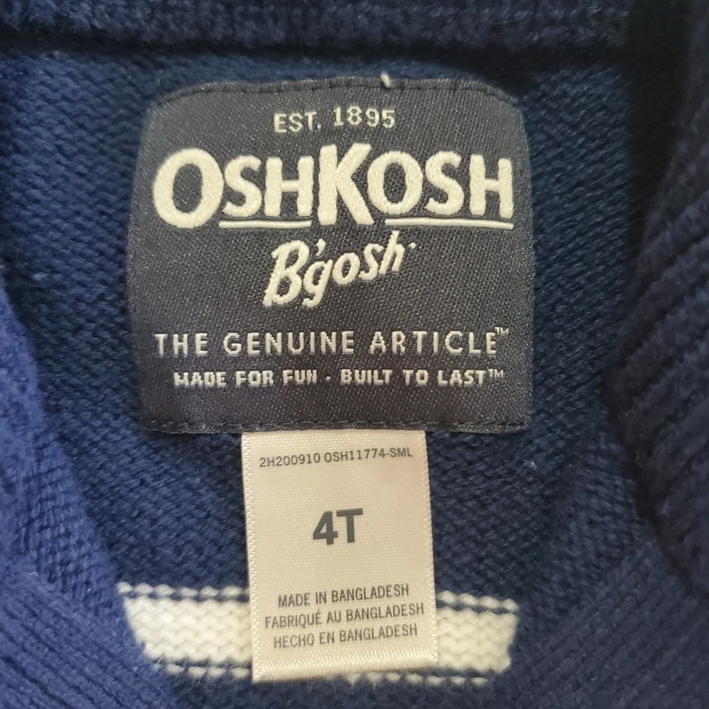 K1339 * OshKosh B'gosh Boys Mock Neck Pullover Sweater Blue White Stripe Size 4T
